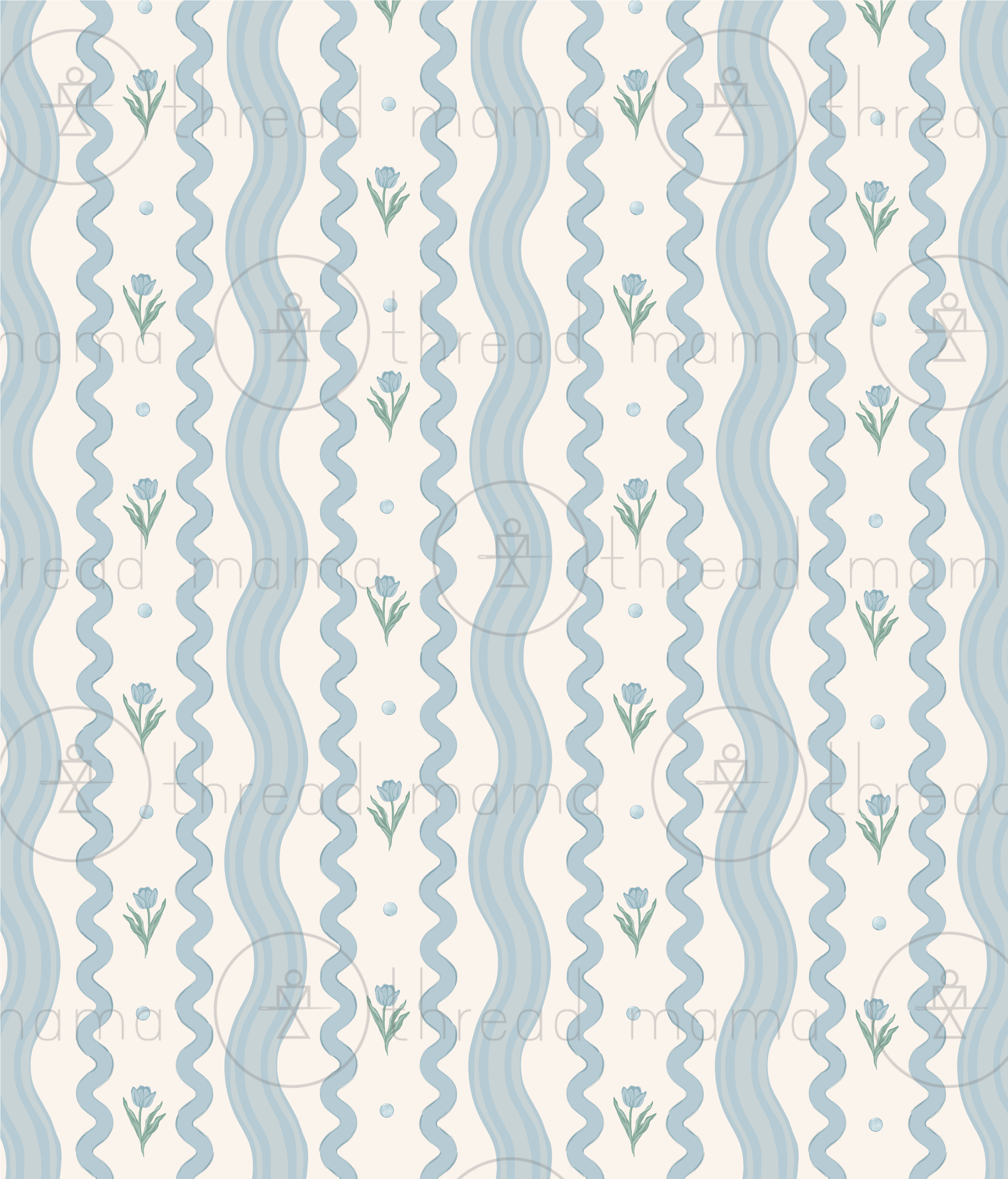 Mama Rafk (RepeatingPattern) Rick Rack Floral - Blue – Thread Mama