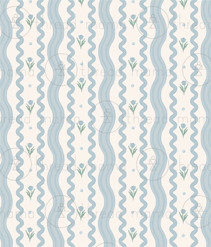 (RepeatingPattern) Rick Rack Floral - Blue