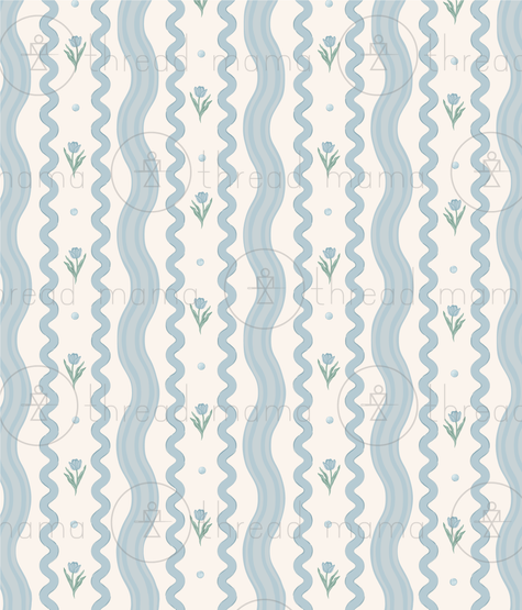 (RepeatingPattern) Rick Rack Floral - Blue