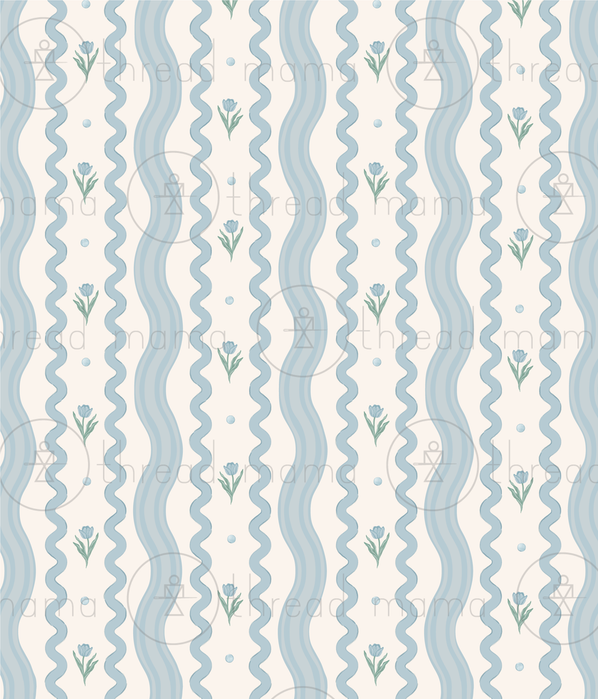 (RepeatingPattern) Rick Rack Floral - Blue