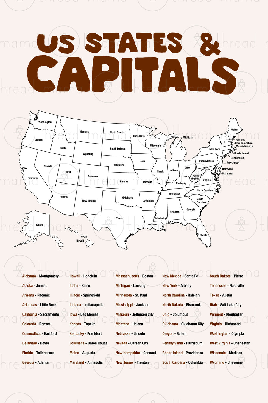 printable state capitals map