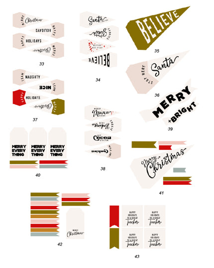 Christmas Tags, Flags - Black & White - (Vol.2)