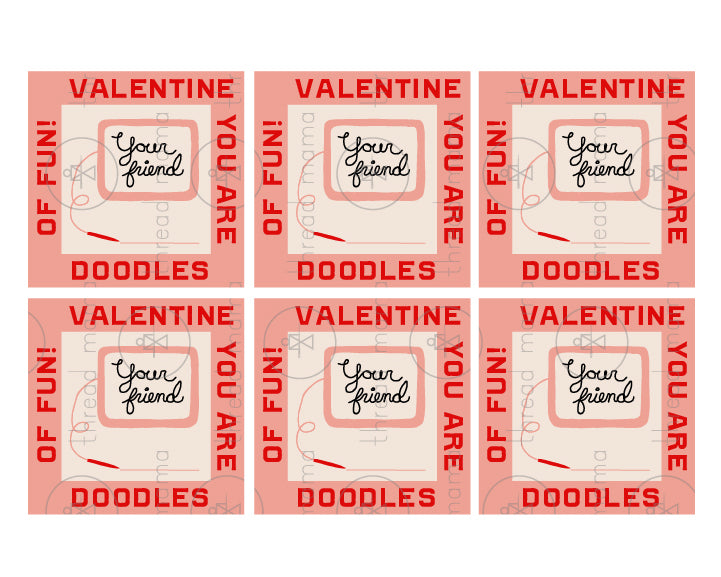 You're Doodles of Fun & Texting Hearts Valentine's Tags