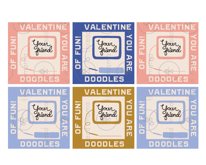 You're Doodles of Fun & Texting Hearts Valentine's Tags