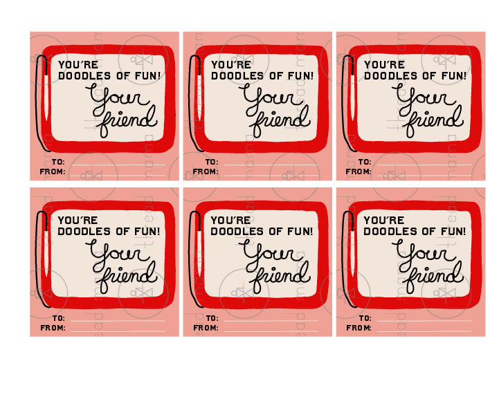 You're Doodles of Fun & Texting Hearts Valentine's Tags