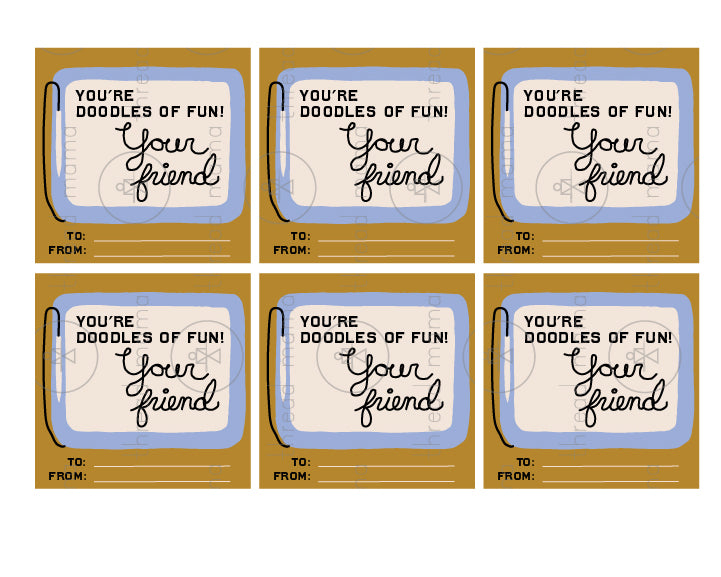 You're Doodles of Fun & Texting Hearts Valentine's Tags