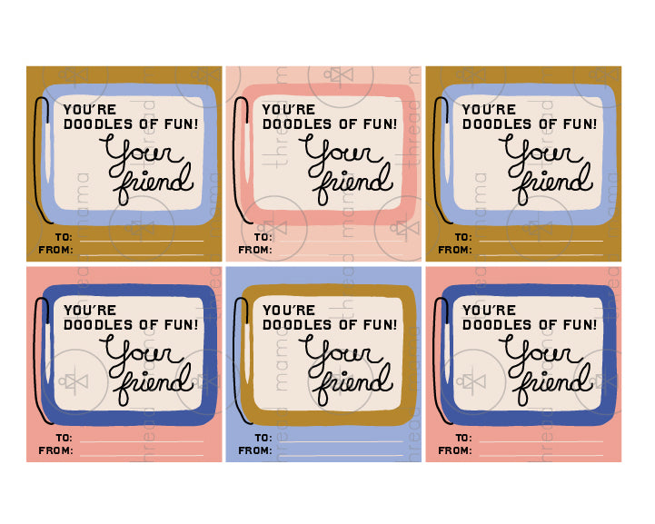 You're Doodles of Fun & Texting Hearts Valentine's Tags