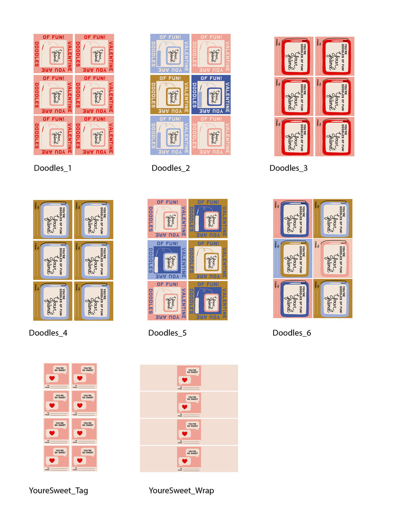 You're Doodles of Fun & Texting Hearts Valentine's Tags