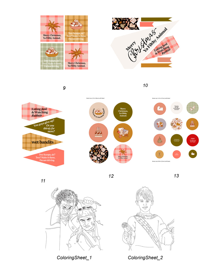 Home Alone Tags, Flags & Coloring Sheets