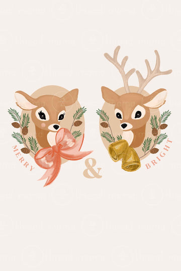 Merry and Bright Deer Pair (Printable Poster)