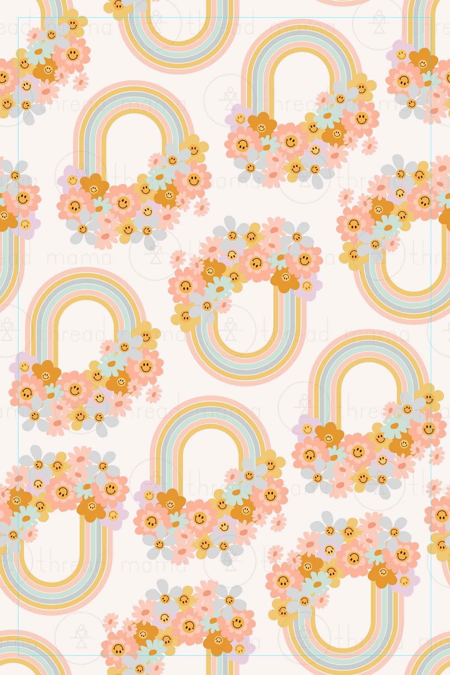 Background Pattern 65 - Rainbow Smiley Face Flowers