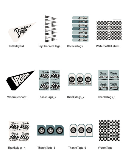 Race Car Birthday Tags & Flags