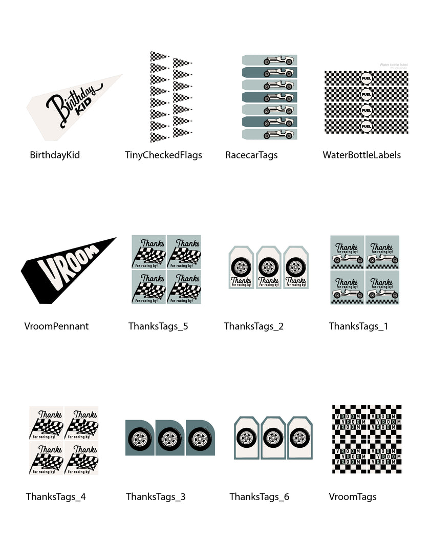 Race Car Birthday Tags & Flags