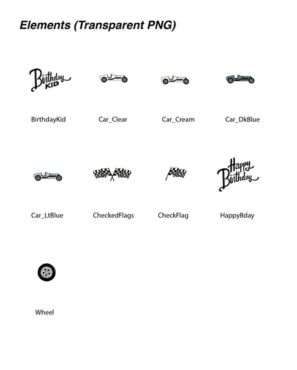 Race Car Birthday - Set (Graphic Elements)