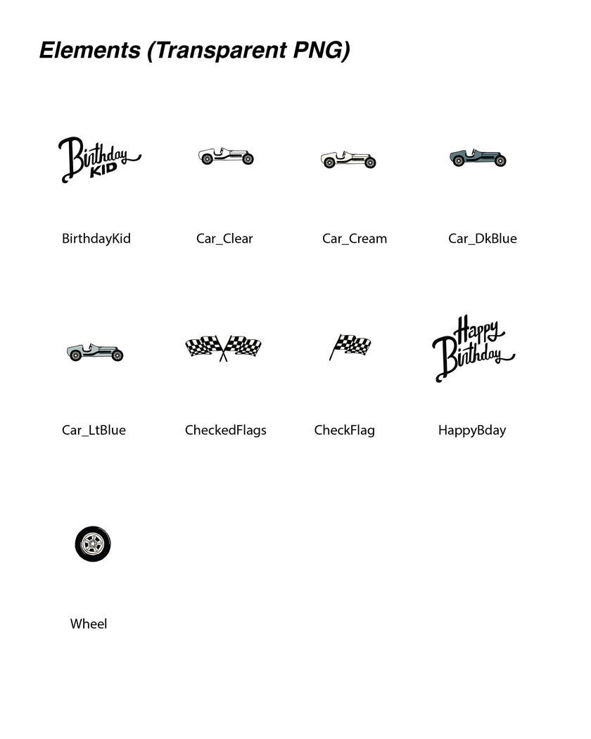 Race Car Birthday - Set (Graphic Elements)