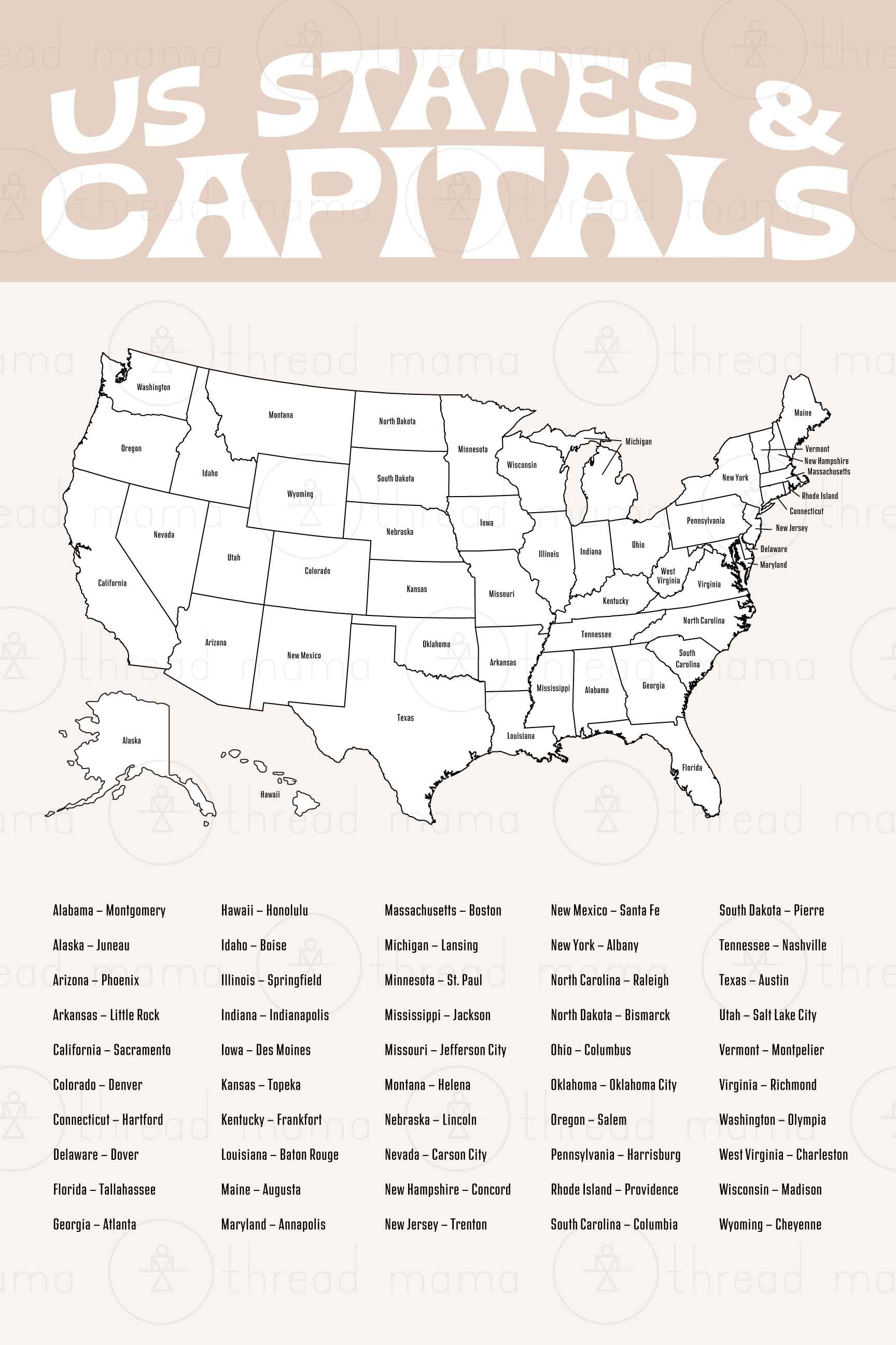 States And Capitals Print Out Free Blank Map With US State Capital