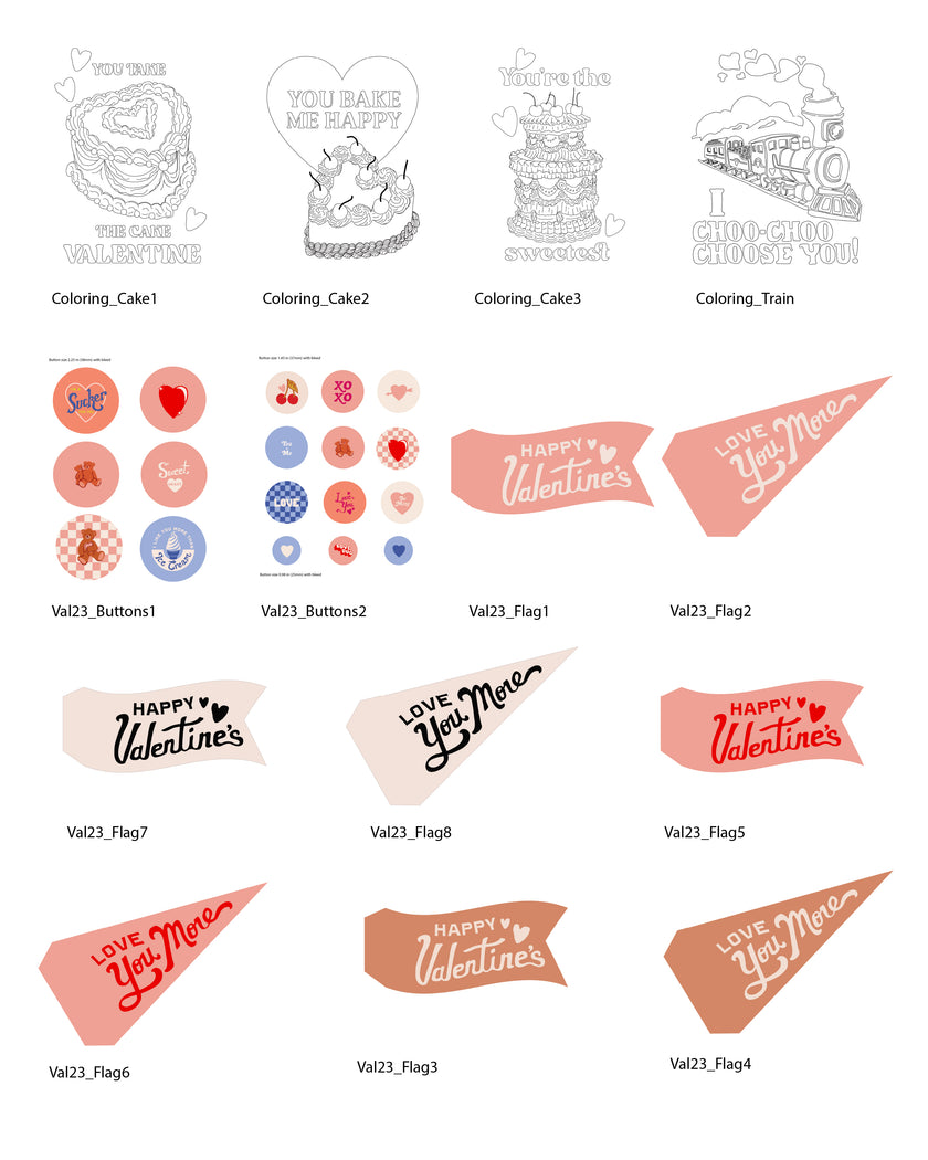 Valentine's Buttons and Flags Set - (Vol.4)